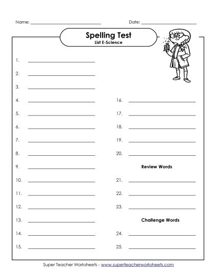 Spelling Test - Spelling Test (Printable PDF Worksheet)