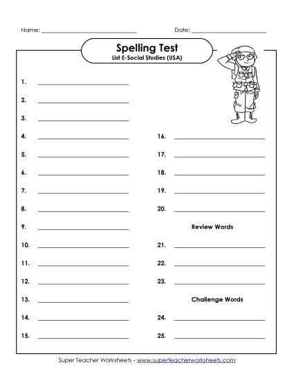Spelling Test - Spelling Test (Printable PDF Worksheet)