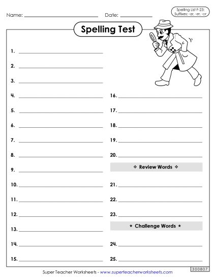 Spelling Test - Spelling Test  (Printable PDF Worksheet)