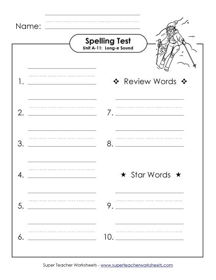 Spelling Test - Spelling Test (A-11) (Printable PDF Worksheet)