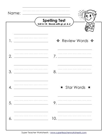 Spelling Test - Spelling Test (A-14) (Printable PDF Worksheet)