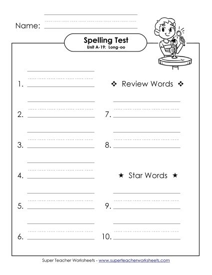 Spelling Test - Spelling Test (A-19) (Printable PDF Worksheet)