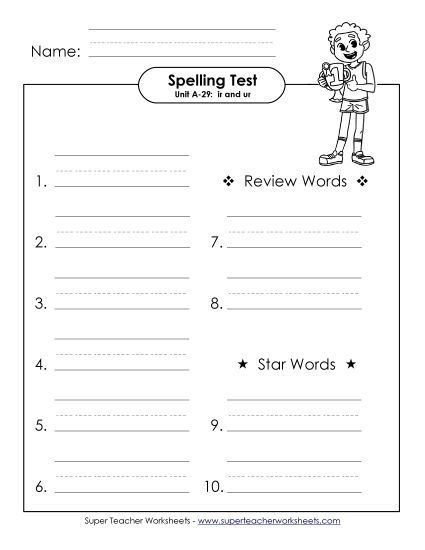 Spelling Test - Spelling Test (A-29) (Printable PDF Worksheet)