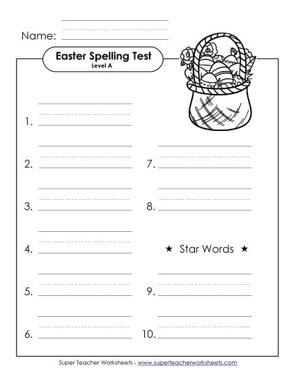 Spelling Test - Spelling Test (A-Easter)  (Printable PDF Worksheet)