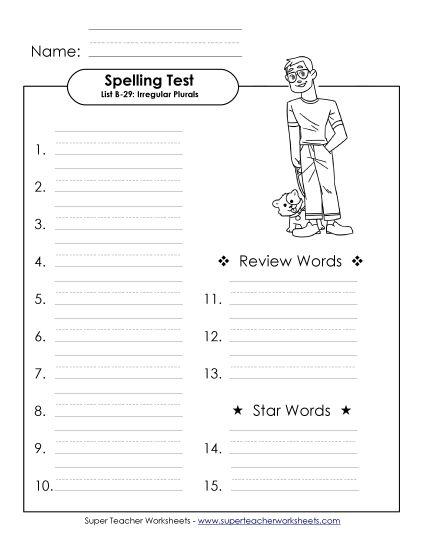 Spelling Test - Spelling Test (B-29) (Printable PDF Worksheet)