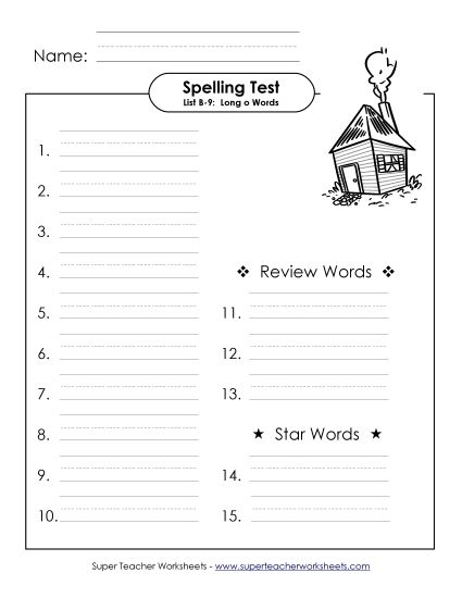 Spelling Test - Spelling Test (B-9) (Printable PDF Worksheet)