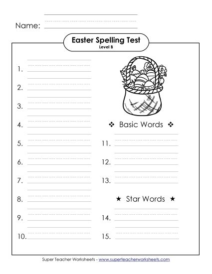 Spelling Test - Spelling Test (B-Easter)  (Printable PDF Worksheet)
