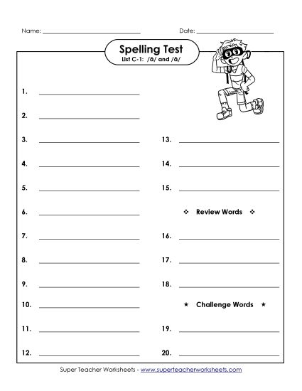 Spelling Test - Spelling Test (C-1) (Printable PDF Worksheet)