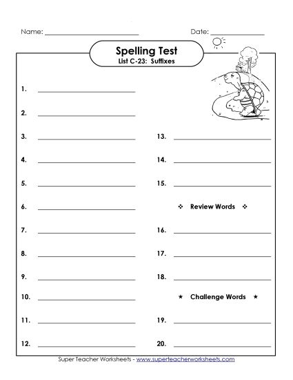 Spelling Test - Spelling Test (C-23) (Printable PDF Worksheet)