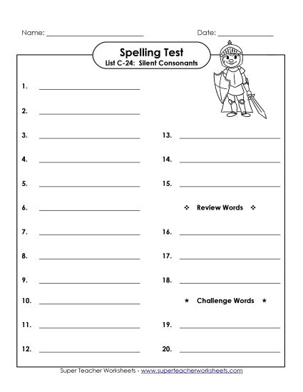 Spelling Test - Spelling Test (C-24) (Printable PDF Worksheet)