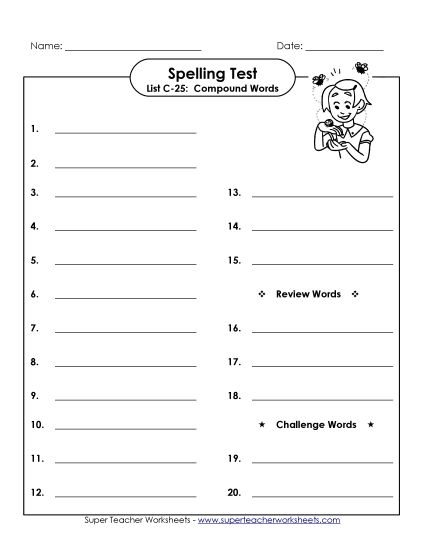 Spelling Test - Spelling Test (C-25) (Printable PDF Worksheet)