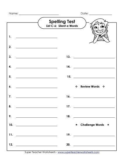 Spelling Test - Spelling Test (C-6) (Printable PDF Worksheet)