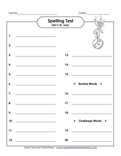 Spelling Test - Spelling Test (C-8) (Printable PDF Worksheet)