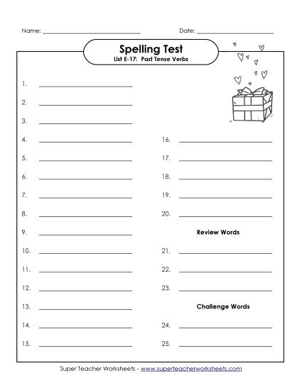 Spelling Test - Spelling Test (E-17) (Printable PDF Worksheet)