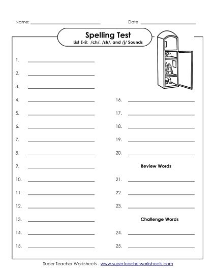 Spelling Test - Spelling Test (E-8) (Printable PDF Worksheet)