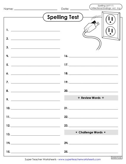 Spelling Test - Spelling Test (F-11) (Printable PDF Worksheet)