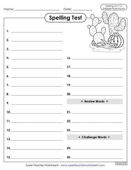 Spelling Test - Spelling Test (F-12) (Printable PDF Worksheet)