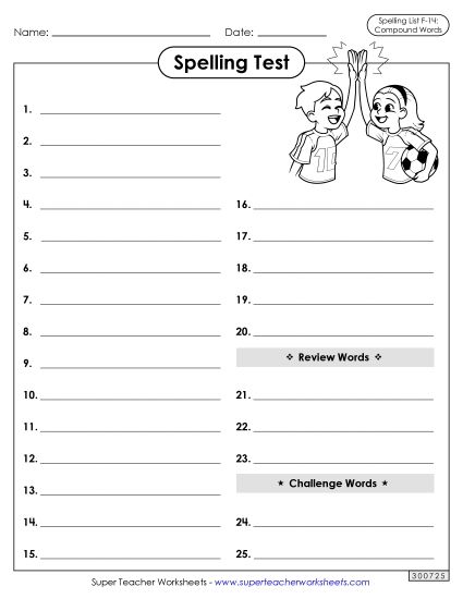 Spelling Test - Spelling Test (F-14) (Printable PDF Worksheet)
