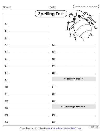 Spelling Test - Spelling Test (F-2) (Printable PDF Worksheet)