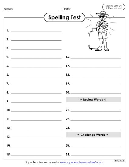 Spelling Test - Spelling Test (F-24)  (Printable PDF Worksheet)