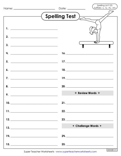 Spelling Test - Spelling Test (F-25) (Printable PDF Worksheet)