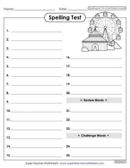 Spelling Test - Spelling Test (F-3) (Printable PDF Worksheet)