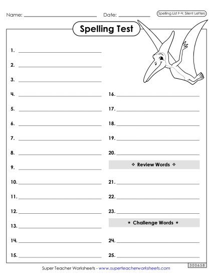Spelling Test - Spelling Test (F-4) (Printable PDF Worksheet)