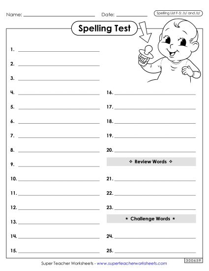 Spelling Test - Spelling Test (F-5) (Printable PDF Worksheet)