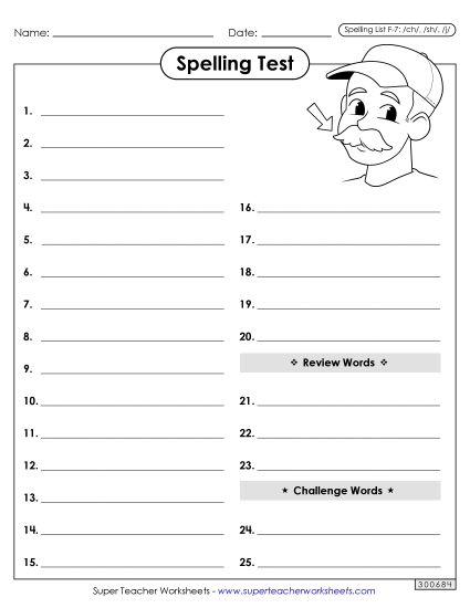 Spelling Test - Spelling Test (F-7) (Printable PDF Worksheet)