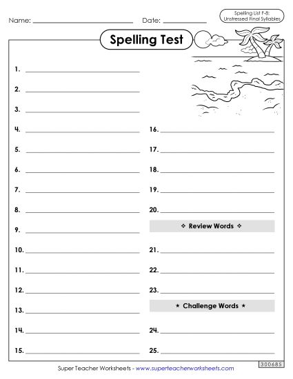 Spelling Test - Spelling Test (F-8)  (Printable PDF Worksheet)