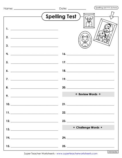 Spelling Test - Spelling Test (F-9) (Printable PDF Worksheet)