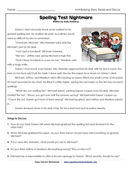 Read & Discuss Stories - Spelling Test Nightmare (Printable PDF Worksheet)