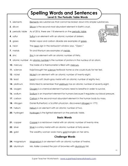 Spelling Test - Spelling Test Sentences (Printable PDF Worksheet)