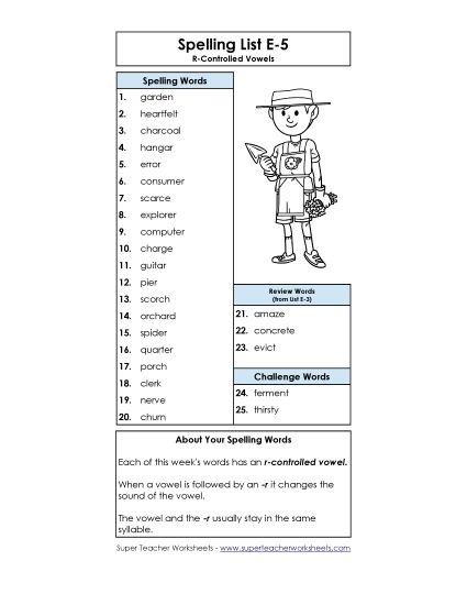 Spelling List - Spelling Word List (E-5) (Printable PDF Worksheet)