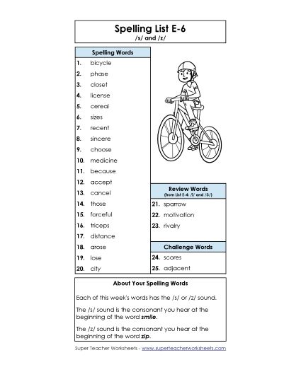 Spelling List - Spelling Word List (E-6) (Printable PDF Worksheet)