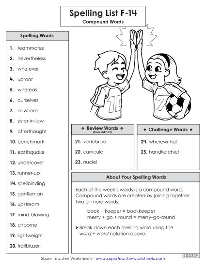 Spelling List - Spelling Word List (F-14) (Printable PDF Worksheet)