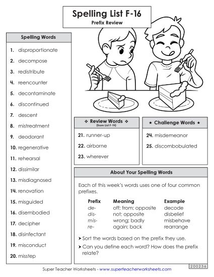 Spelling List - Spelling Word List (F-16) (Printable PDF Worksheet)
