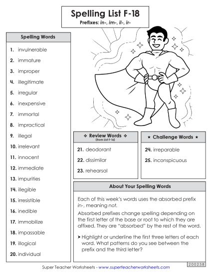 Spelling List - Spelling Word List (F-18) (Printable PDF Worksheet)