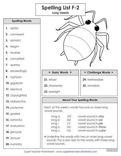 Spelling List - Spelling Word List (F-2)   (Printable PDF Worksheet)