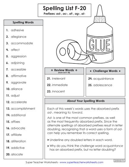 Spelling List - Spelling Word List (F-20) (Printable PDF Worksheet)