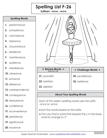Spelling List - Spelling Word List (F-26) (Printable PDF Worksheet)