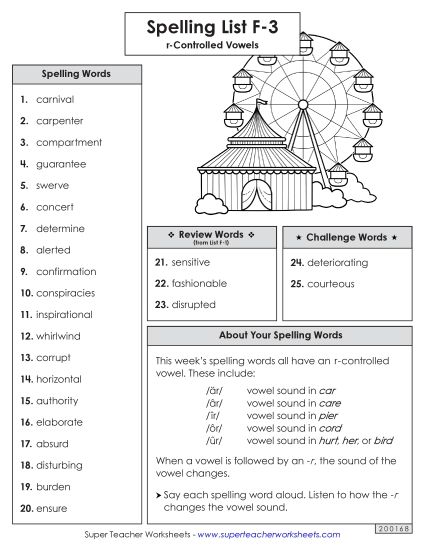 Spelling List - Spelling Word List (F-3) (Printable PDF Worksheet)
