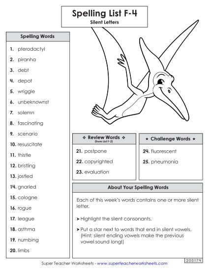 Spelling List - Spelling Word List (F-4) (Printable PDF Worksheet)