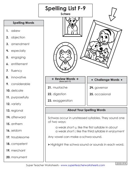 Spelling List - Spelling Word List (F-9) (Printable PDF Worksheet)