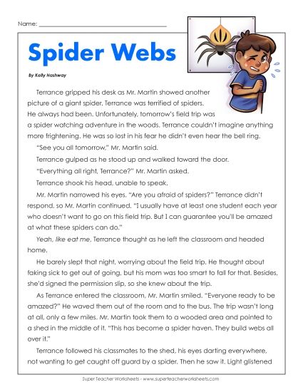 Fiction Stories - Spider Webs (Printable PDF Worksheet)
