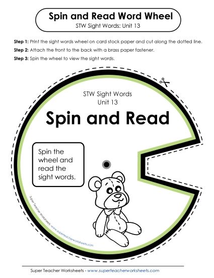 Reading Practice Tools - Spin and Read (Unit 13) (Printable PDF Worksheet)