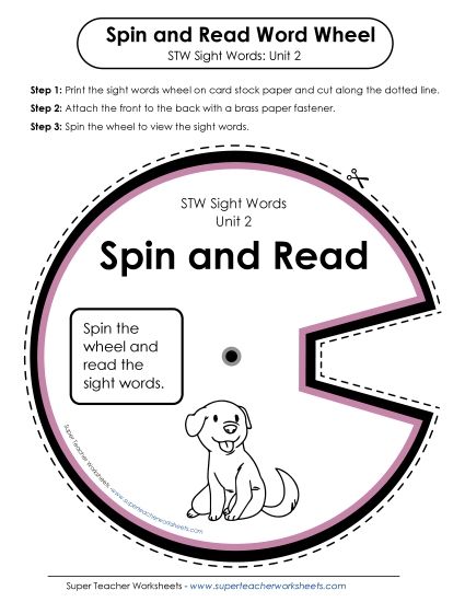 Reading Practice Tools - Spin and Read (Unit 2) (Printable PDF Worksheet)
