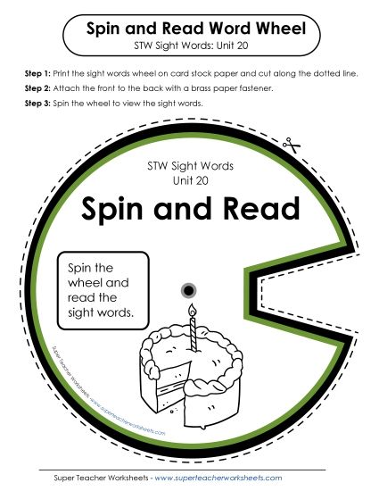 Reading Practice Tools - Spin and Read (Unit 20) (Printable PDF Worksheet)