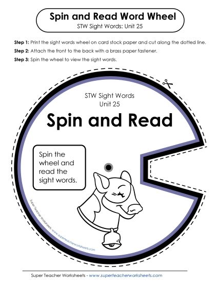 Reading Practice Tools - Spin and Read (Unit 25) (Printable PDF Worksheet)