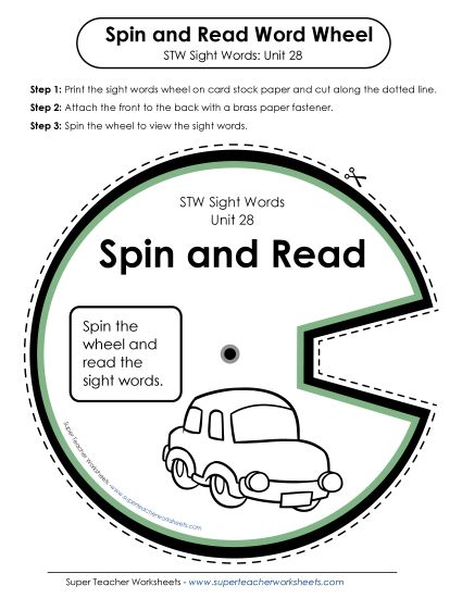 Reading Practice Tools - Spin and Read (Unit 28) (Printable PDF Worksheet)